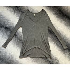 Free People Drippy Thermal Sunset Park Distressed Hi Low Gray Oversized Top XS